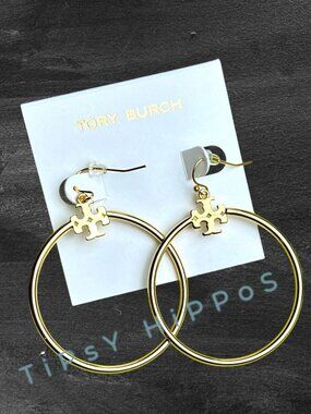 ***Tory Burch Gold-Plated Logo Hoop Earrings With Signature Dust Bag